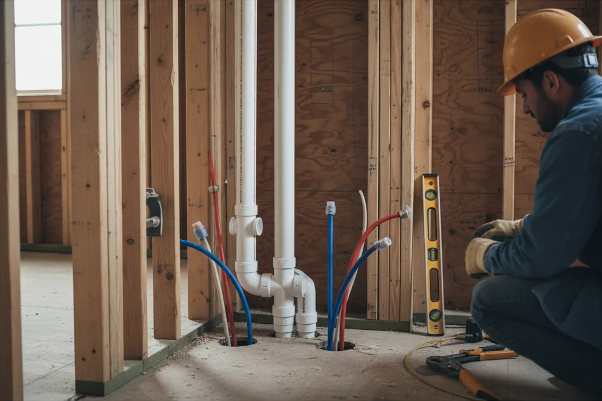 Drain and supply rough-in during Sump Pump Repair in Joshua